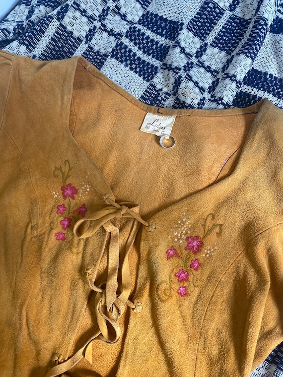 1960s/70s hand painted suede blouse - image 2