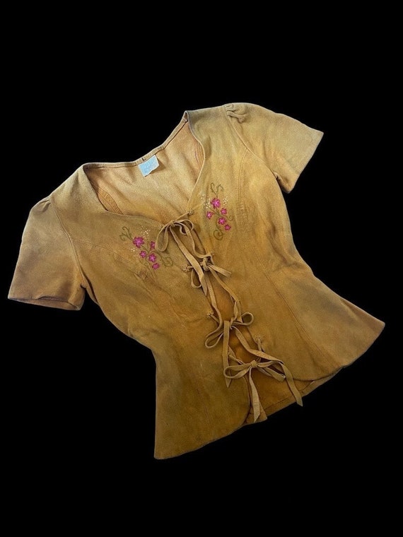 1960s/70s hand painted suede blouse - image 1