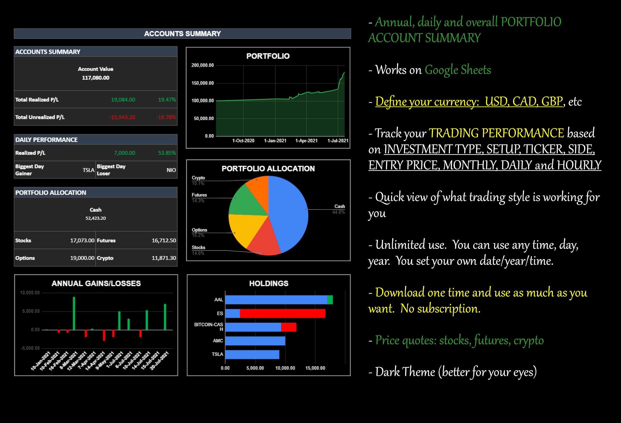 ULTIMATE Portfolio, Trade, Tracker Journal, Day Trading or Swing Trading  Works on Stocks, Options, Futures and CRYPTO, Google Sheets - Etsy