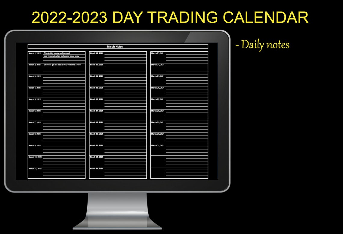 Day Trading Calendar, Journal and Tracker 2024 Google Sheets Etsy