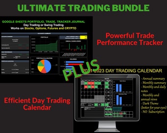 BUNDLE: GOOGLE Sheets Portfolio Trade Tracker Journal and 2022-2023 Day Trading Calendar/Journal