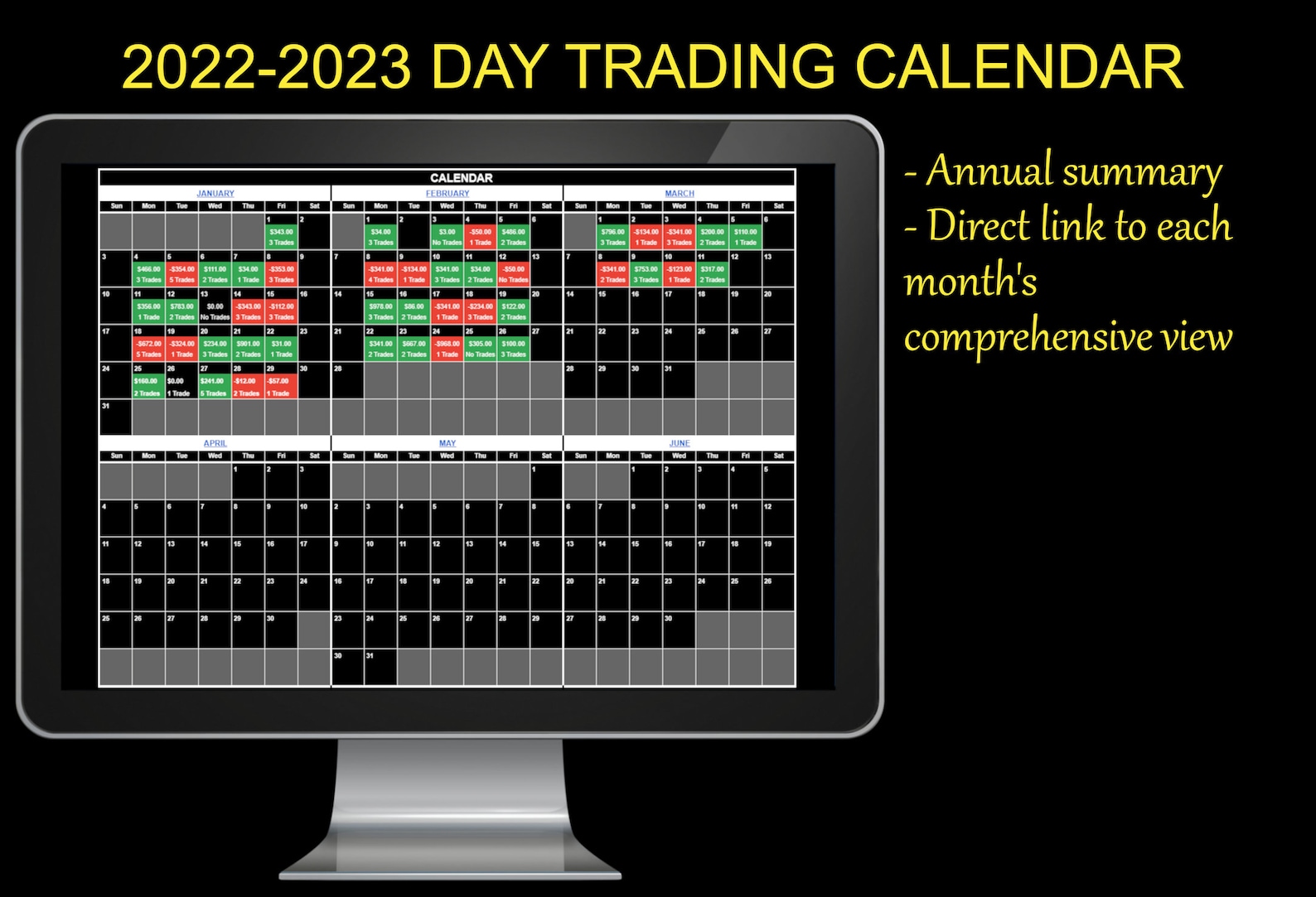 Day Trading Calendar, Journal and Tracker 2024 Google Sheets Etsy
