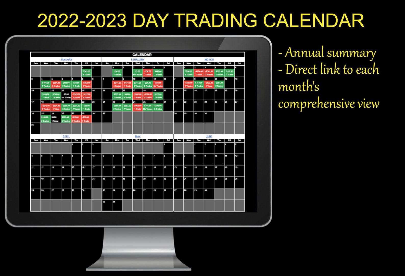 Day Trading Calendar, Journal and Tracker 2024 Google Sheets Etsy