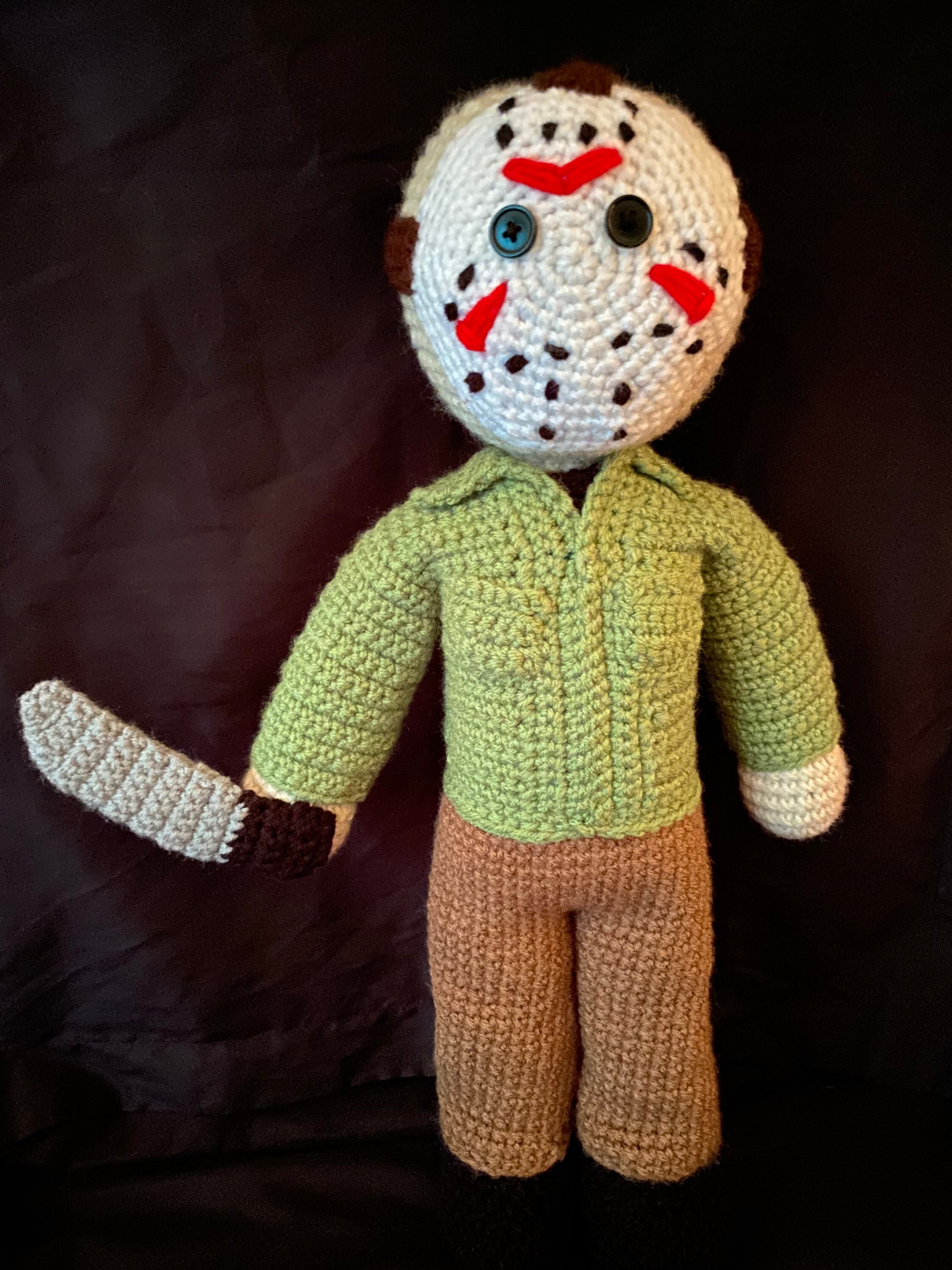 Cuddly Camp Slasher/ Velvet Jason Vorhees Inspired Doll/ Cuddly Slasher/ Crochet Slasher Doll ...