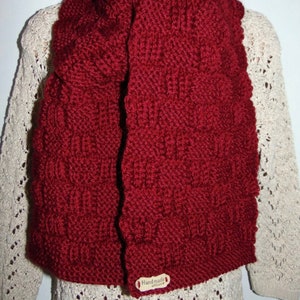 Hand Knitted Extra Warm Dark Garnet Chunky Alpaca Scarf, Hand Made