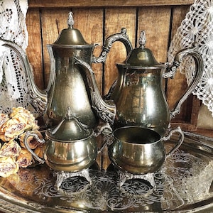 Vintage Mid Century Oneida USA 4 Pieces Silver Plated Coffee/ Tea Set