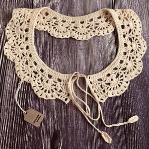 Hand Crochet Straw Yellow Cotton Victorian Inspired Peter Pan Girl/ Lady Collar