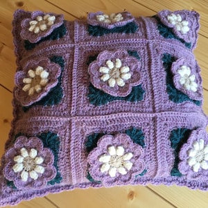 Hand Crocheted Two sides “Alpaca Touch” Decorative Cushion, Granny’s Floral  Square, 17”