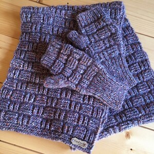 Hand Knitted Alpaca Cotton Large Sized Scarf & Mittens/ Fingerless Gloves, Unique Set