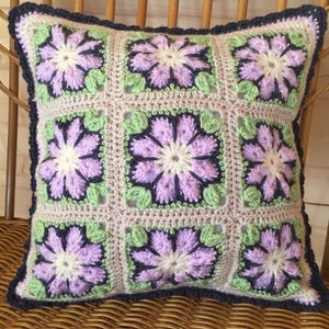 Hand Crocheted Two Sides Cushion &quot;Happy Spring&quot; 14.25 Inches