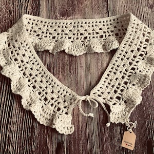 Hand Crochet Stone Cotton Rustic Victorian Peasant/Maid Peter Pan Collar