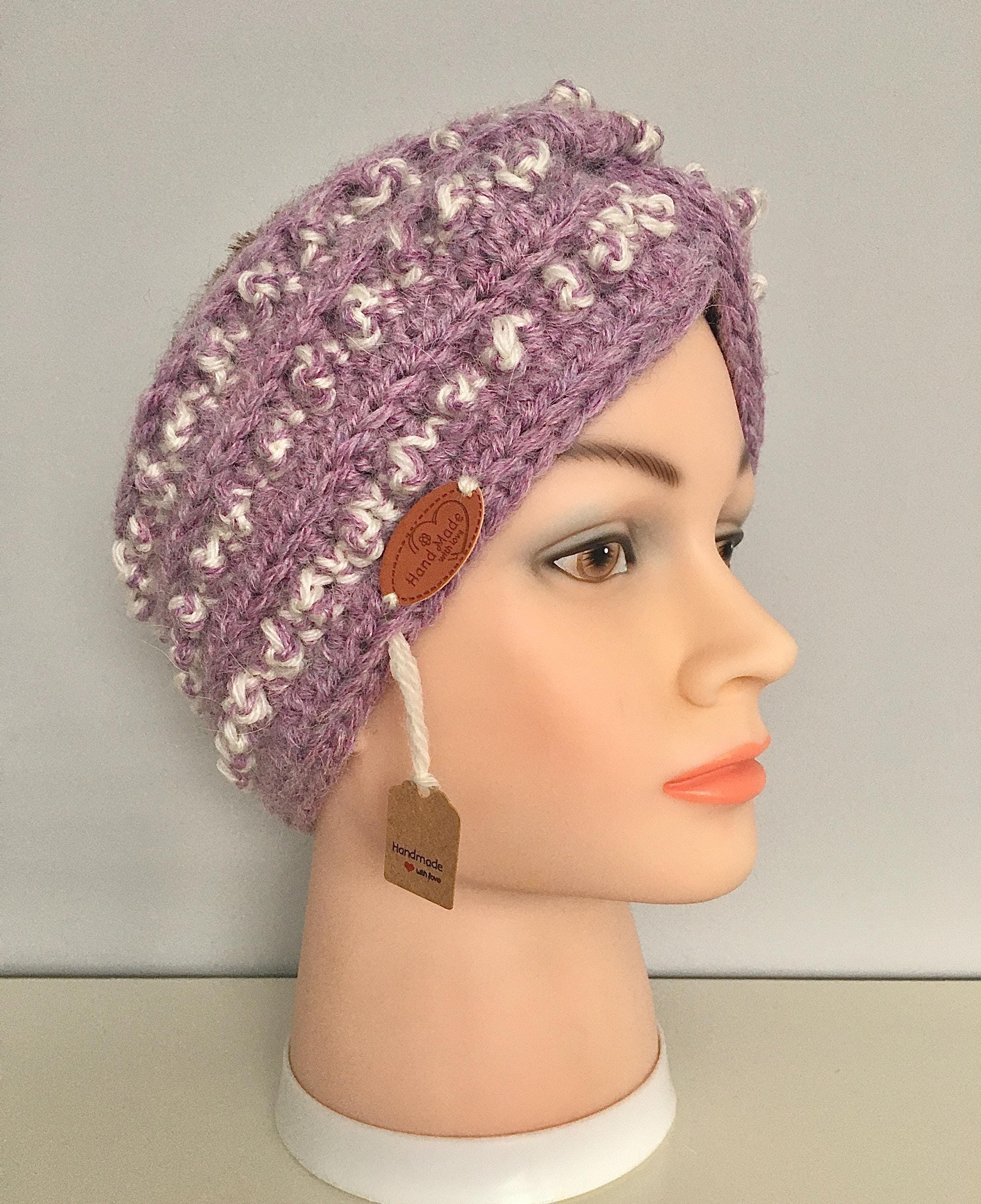 Hand Crochet Chunky Alpaca/Wool Headband Ear-warmer, Adult Size, Orchid/Optic