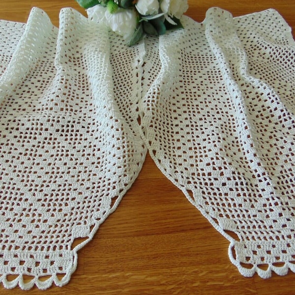 Vintage hand crocheted cotton french shabby chic curtain panels 124 x 52 cm