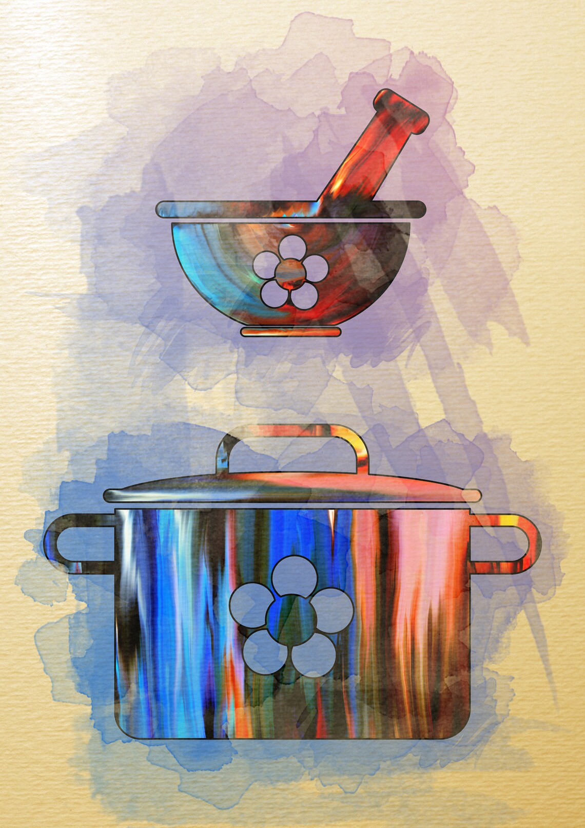 Set of 3 Utensils Prints Watercolor Kitchen Set Digital Art Etsy