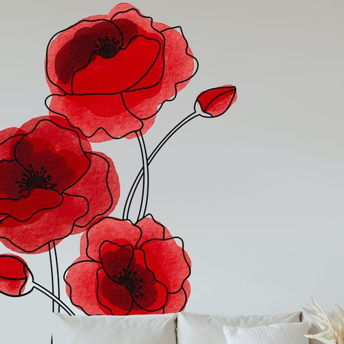 Poppy Flower Decal Abstract Wall Decal Large Vinyl Décor Etsy