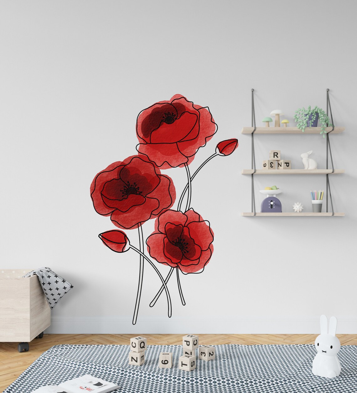 Poppy Flower Abstract Wall Decal Large Vinyl Décor Sticker Etsy