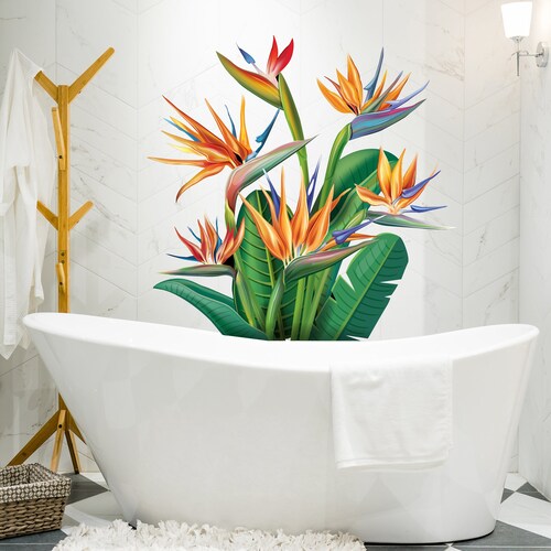 Tropical Wall Decal Palm Leaves Floral Sticker Bird of Etsy