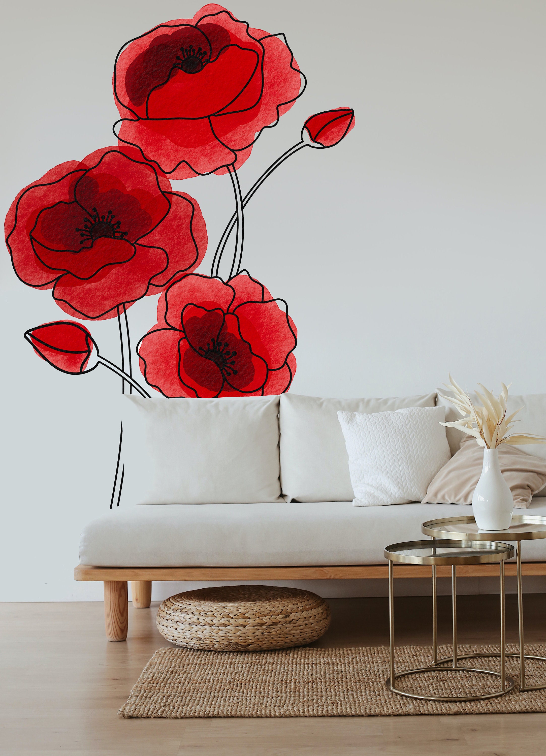 Poppy Flower Abstract Wall Decal Large Vinyl Décor Sticker Etsy