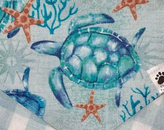 Bandana para mascotas de tortuga marina, Bandana para mascotas de estrella de mar, Bandana para mascotas bajo el mar, Pajarita para mascotas Tortuga marina, Corbata para mascotas de mar azul
