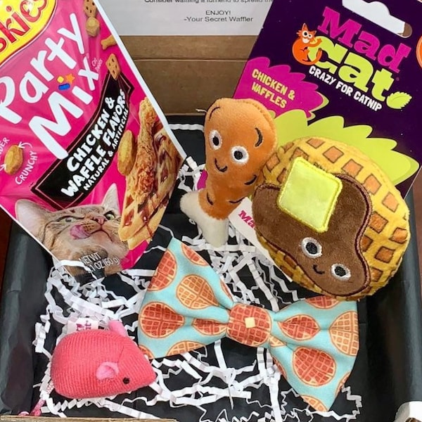 Waffle Gift Box for Cat, Waffle Bandana or Bow Tie Gift Box, Bundle Waffle Lovers Gift Box, Caj regalo waffle gato