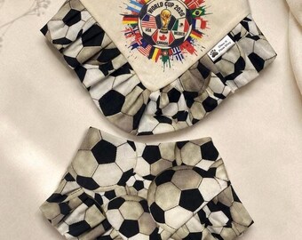 World Cup 2026 Pet Bandana with Soccer Trim Fabric | Reversible Soccer Fabric Matching the Trim, Pet Bandana Fifa Soccer