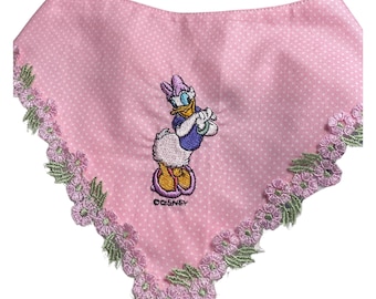 Daisy Duck Embroidery Pet Bandana with flower Trim, Adorable Daisy Duck Pet Snap Bandana,