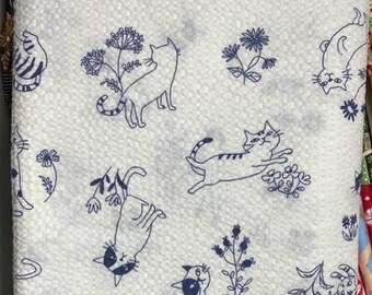 Cat & Wildflower Bandana | Cats Seersucker Fabric Bandana | Pretty Kitty Bandana | Cat and Flowers Bandana | Elegant Cat Bandana