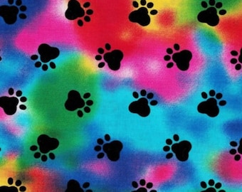 Bandana para mascotas con estampado de patas en teñido anudado, pajarita para mascotas Pride, corbata para mascotas con teñido anudado y estampado de patas arcoíris Pride
