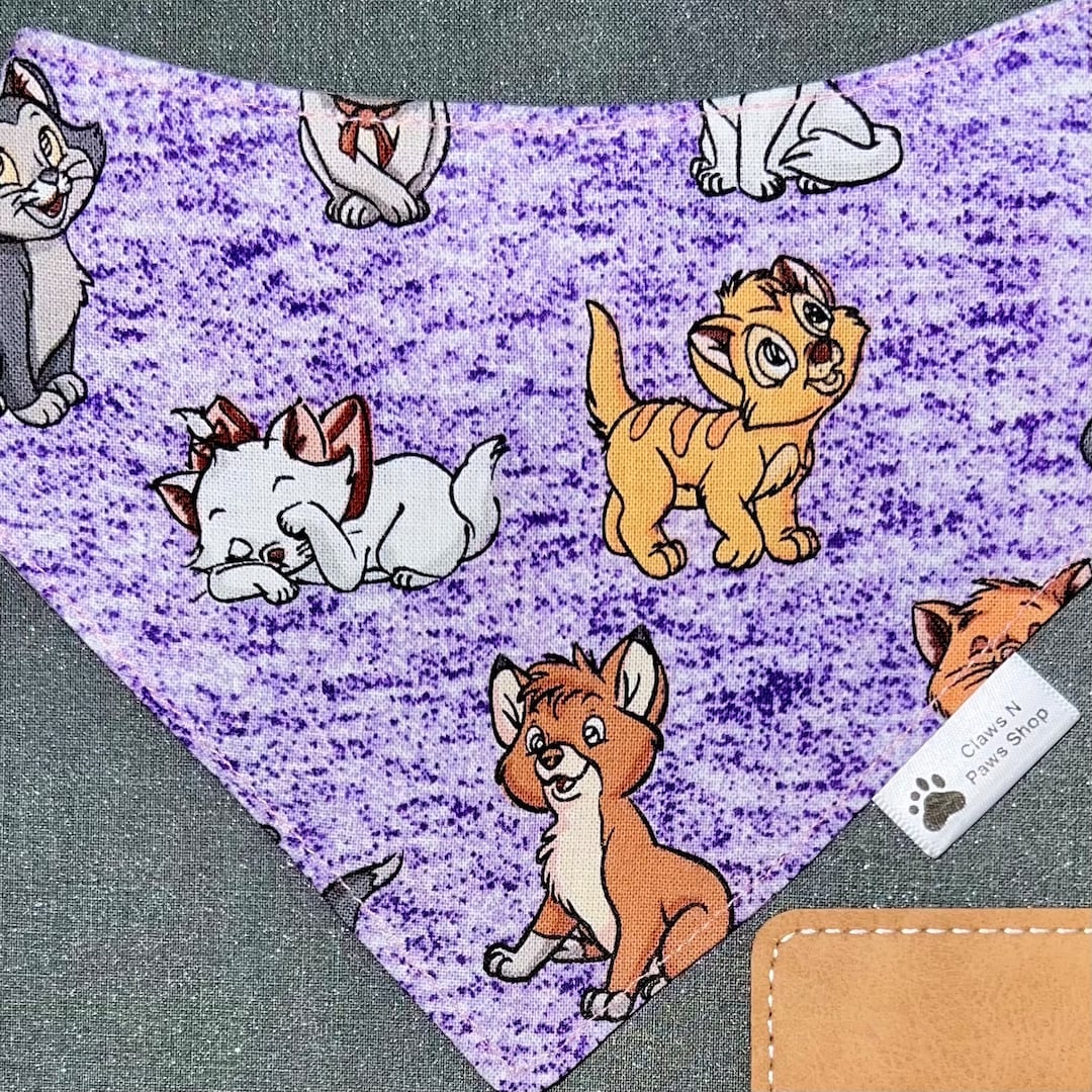 Disney Cats Pet Bandana on Purple, Disney Cat Bow Tie, Disney Cats