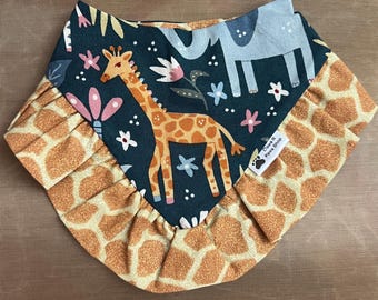 Safari Pet Bandana with Ruffles, Wild Animal Pet Bandana, Giraffe Print Pet Bandana, African Safari Pet Bandana, Wild Animal Print Pet Scarf