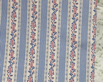 Blue Striped Floral Pet Bandana | Cottagecore Pet Bandana | Vintage Rose Pet Bandana | Cottage Garden | Blue & Pink Floral Pet Bandana