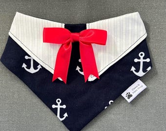 Elegant Nautical Faux Shirt Pet Bandana | Sailor Faux Shirt Pet Bandana | Navy Anchor Pet Bandana | Ahoy Pet Bandana | Coastal