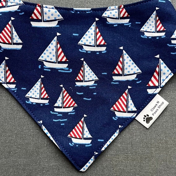 Sailing Pet Bandana on Navy Blue, Summer Sailboat Pet Bandana