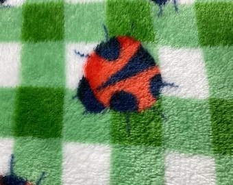 Plaid Handmade Ladybug with Ants Cat Mat | Green Fleece Plaid Cat Blanket with Ladybug and Ants