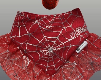 Bandana per animali domestici di Spiderman con volant, bandana a ragnatela rossa e argento, bandana da supereroe per animali domestici