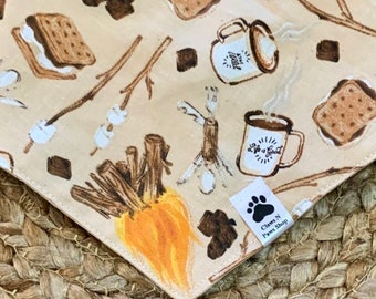 S'mores Pet Bandana, Hot Cocoa Pet Bandana, Marshmallow Bonfire Pet Neckwear, Bow Tie Campfire, Camping Pet Bandana