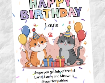 Personalized Pet Birthday Card | Custom Birthday Card | Cats Happy Birthday Card | Pet Lover Gift | Printable and Physical Card