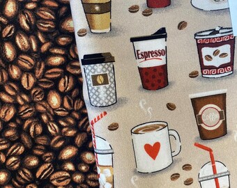 Coffee Bean Reversible Pet Bandana, Coffee Pet Bandana, Coffee Lover Pet Neckwear, Espresso Latte Pet Scarf, Coffee Cups & Bean Print Pet