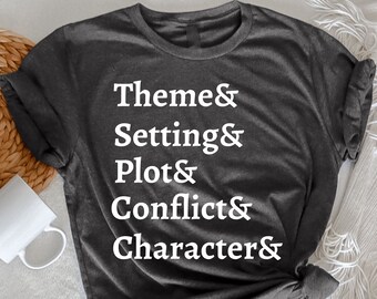 Tema Impostazione Trama Conflitto Personaggio T-Shirt, Regalo Bibliotecario Scolastico, Regali Bibliotecario, Camicia Biblioteca, Camicia Bibliotecario, Regalo Amante del Libro