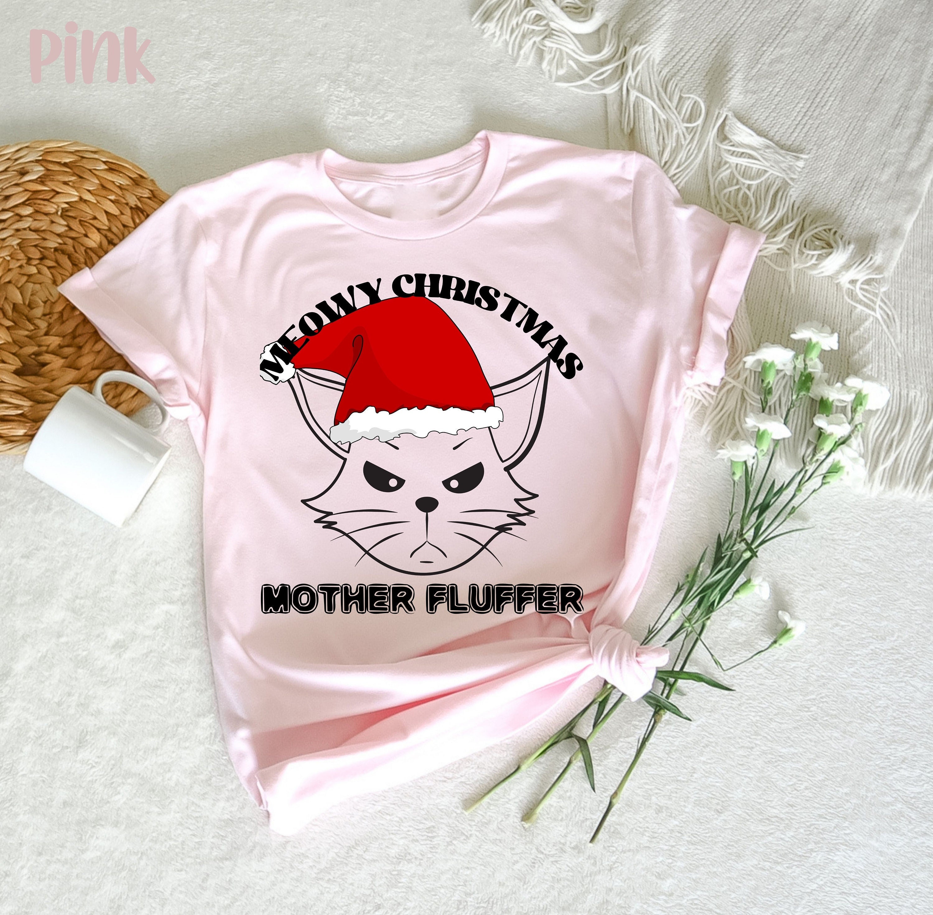 Meowy Christmas T shirt Mother Fluffer T shirt Christmas Cat Shirt Cat Lover Shirt Cat Face Shirt for Women Cat Mom Tshirt for Her Etsy
