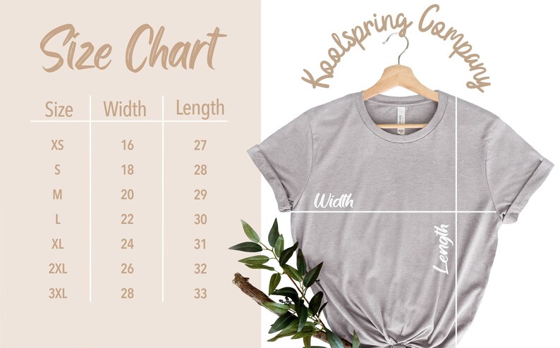 May include: Size chart for a t-shirt with measurements in inches. The chart shows the width and length of the shirt in inches for sizes XS to 3XL.