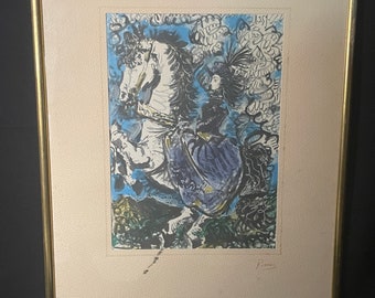 Attributed Picasso Framed Lithograph, 'Jacqueline in Purple Dress on White Horse' dated 11.3.59 from 'Toros y Toreros