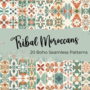 Boho tribal Marokkaanse naadloze patronen (JPG PNG SVG), afdrukbare kunst, commercieel gebruik, Instant Download