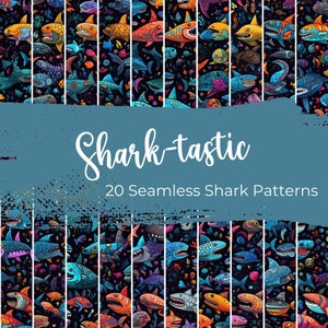 Shark-tastic Seamless Shark Patterns (JPG PNG SVG), Printable Art, Commercial Use, Instant Download
