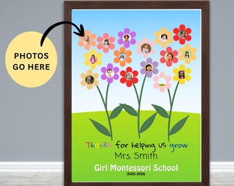 Teacher Photo Custom Editable Appreciation Gift from Student Photo Flowers Poster Card Teacher Photo Collage Template From Class Students