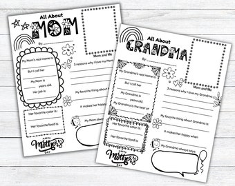 All About Mom Printable Mother’s Day Keepsake All About My Mom Fillable List All About My Grandma Gift from Kids Coloring All about my mama