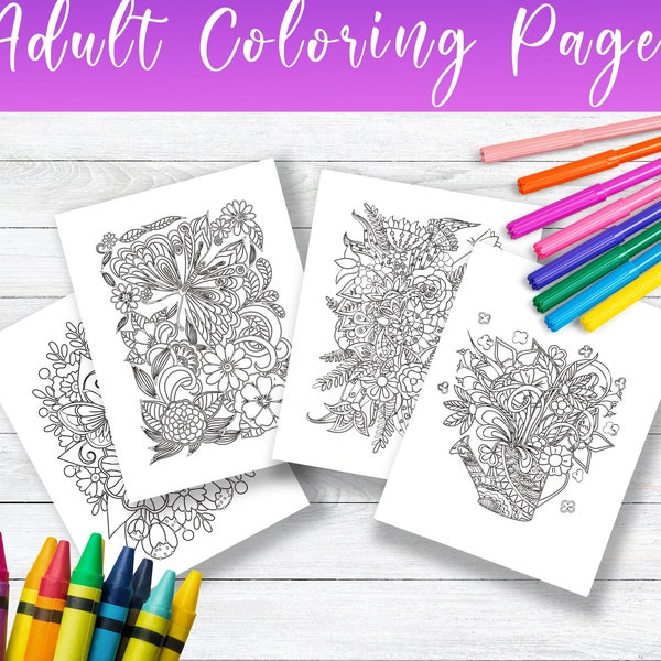 Flower Coloring Pages for Adults Floral Coloring Book Adult Activity Book Stress Relief Coloring Pages Printable Coloring Pages Download