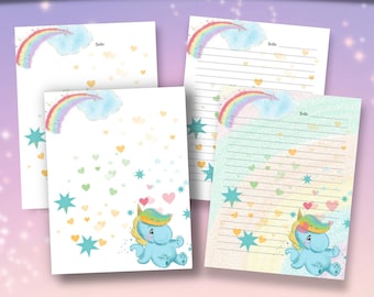 Printable Unicorn Notepad Stationery Unicorn Journal Rainbow Stationery Set Cute Notepad Kids Stationery Girls Stationary Unicorn Lover