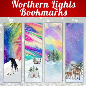 Printable Bookmarks Northern Lights Aurora Borealis Sky  Winter Bookmarks Bookish Bookmarks Watercolor Bookmarks Set of 4