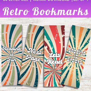 Printable Retro Bookmark Groovy Bookmark Vintage Bookmarks Bookworm Gift Book Club Gift For Book Lover Bookmark Set of 4 Vintage Bookmarks